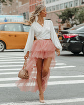 Liza High Low Tiered Tulle Maxi Skirt - Blush